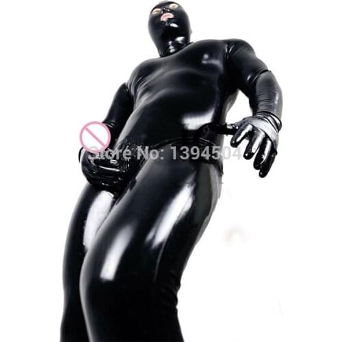 Sexy Zentai Men PU Faux Leather Erotic U Convex Lingerie Jumpsuit Gay Latex Penis Pouch Gay Wear Fetish Tight Full Bodysuit