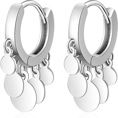 LIVVY Silver Color Round Slice Tassels Earrings For Girl Women Fashion Short Design High Quality Exquisite Elegant Jewelry