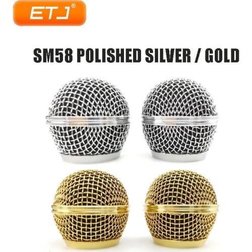 2pcs Beta58 SM 58 Microphone Grille Mesh Ball Head Polished Silver Microphone Accessories Replacement Accessory Electroplating