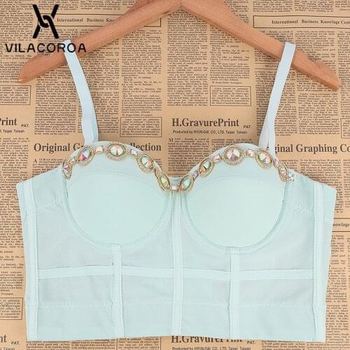 Sparkling Diamond Stitching Stage Costume Corset Women Camis Sexy Backless Crop Tops Street Skinny Female Camis Solid Tank Tops