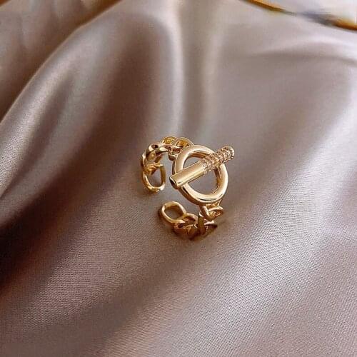 Fashion Zircon Ot Chain Ring Antique Gold Plated Open Index Finger Ring Womens Chain Band Engagement Jewelry 2021