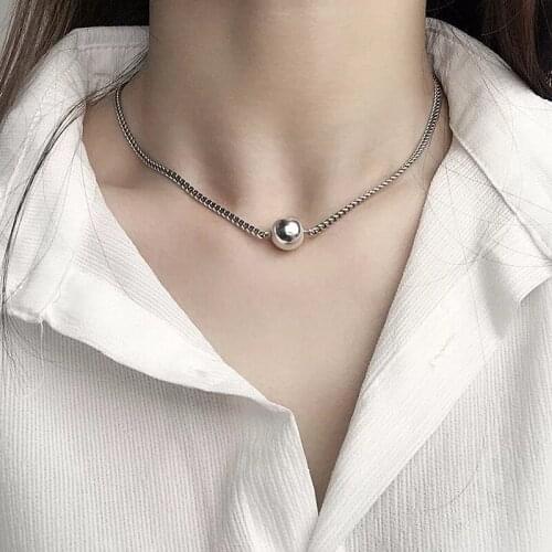 Utimtree Korean Retro 925 Sterling Silver Round Beads Clavicle Chokers Necklace for Women Party Jewelry Vintage Necklaces