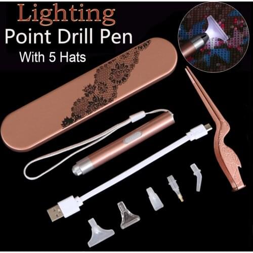 1PC 5D Diamond Painting Lighting Point Drill Pen USB Rechargeable DIY Tool Pen Drill Diamond Cross Stitch Embroidery Accessories