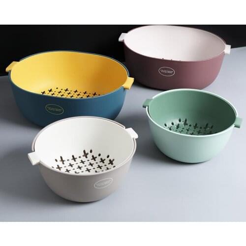 1Pcs Plastic Drain Basket Fruit Bowl Washing Drain Baskets Double Layer Washing Racks Home Kitchen Organizer Colander Rice Bowl