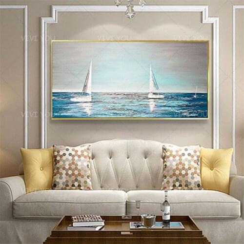 100% Handmade Graceful Sea and Sailing Oil Painting Canvas Art Paint Home Decor Wall Art Pictures For Living Room Unframed