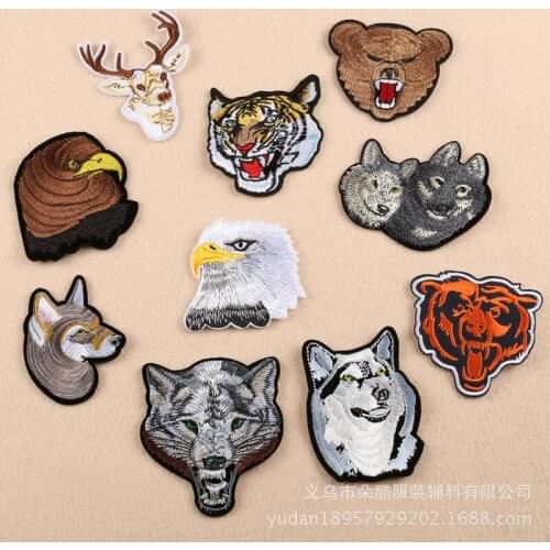 100pcs/lot Iron on Embroidery Patches Clothing Accessories Bear Wolf Dog Eagle Tiger Clothing Accessories Biker Decoration