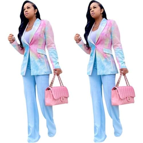 2021 fashion printed suit women One piece lake blue woman shirt Ladies casual top office lady