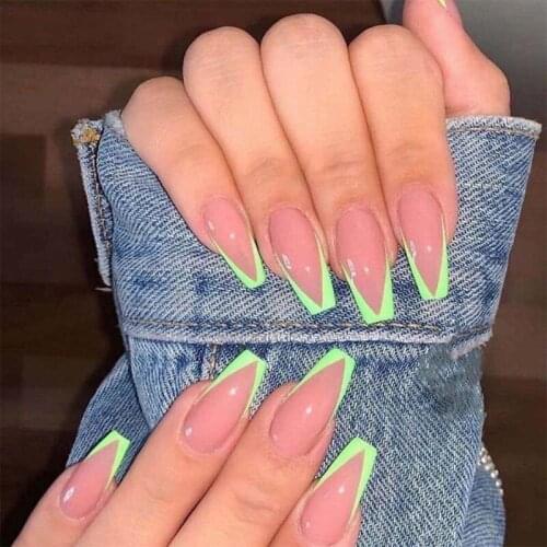 24Pcs/Set 2020 Newest Colored False Nails Wearable Round Head French Style Fake Nails Full Cover Press On Nail Tip Manicure Tool