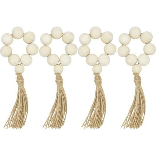 4Pcs Wooden Bead Napkin Rings Holder Weddings Party Home Table Dinner Decor Desktop Decoration