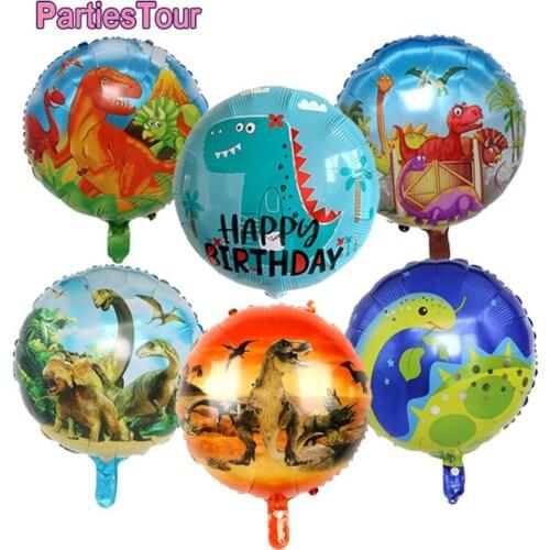 5pcs 18inch 2d Dinosaur Foil Balloons Round Helium Ballons for Weddings Graduation Baby Shower Jungle Birthday Party Decoration