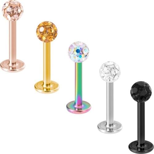 5PCS Crystal Monroe Stud Lip Piercing Rings Labret 16G Stainless Steel Tragus Helix Earring Stud Cartilage Conch Daith Piercings