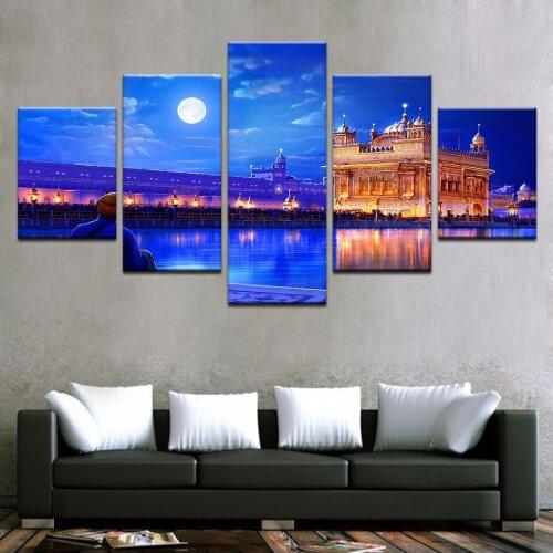 5 Pieces of Home Decoration Wall Art Modular Living Room Poster Indian Golden Temple Painting HD Print Picture Without Frame