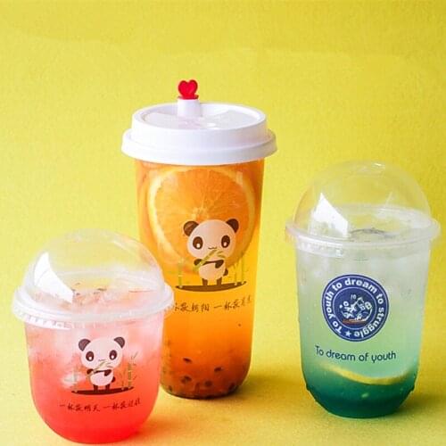 50pcs Creative flamingo panda u shaped disposable tea cup party birthday wedding favor cartoon beverage plastic cups with lid