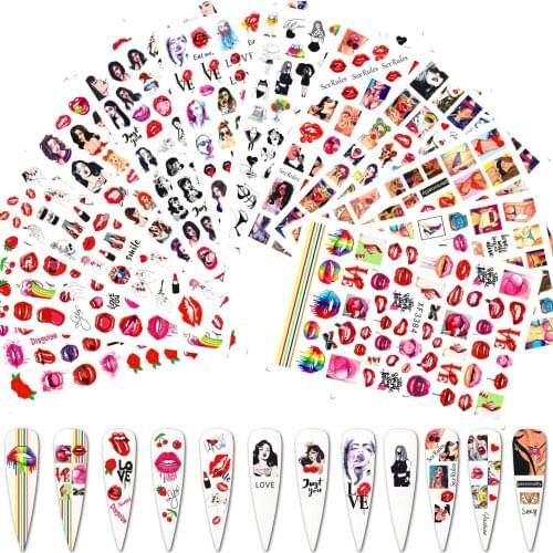 8 Sheets/Lot Valentines Day Halloween Sexy Lady Hot Lip Pattern Adhesive Nail Art Stickers Decorations Manicure DIY Set