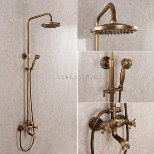 Free shipping Classic Retro Design Wall Mounted Adjustive Shower Set With Pipe Antique Copper Bathroom Rainfall Shower Set ZR051