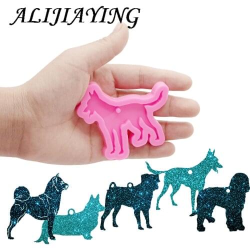 Shiny Silicone Corgi Mold for keychain pendant - Dog Pug Resin Crafting Mold - Diy Epoxy Resin Molds Jewelry Making DY0813