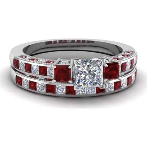 Carofeez Fashion White/Red Crystal Zircon Rings Set For Women Accessories Engagement Wedding Jewelry Romantic Women Rings