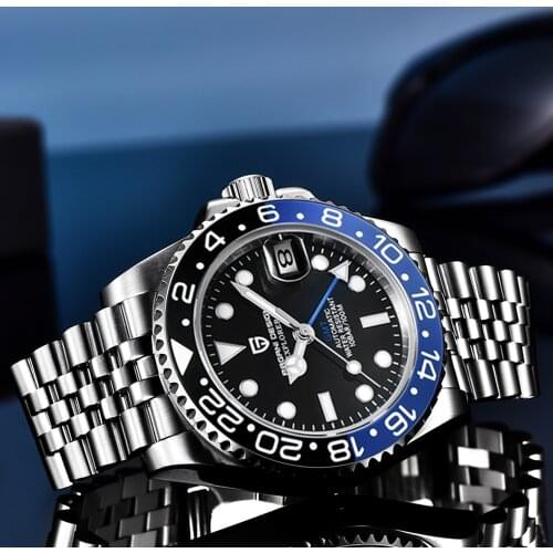 PAGANI DESIGN New Luxury Men Mechanical Wristwatch Stainless Steel GMT Watch Top Brand 100m Waterproof Men Watches reloj hombre