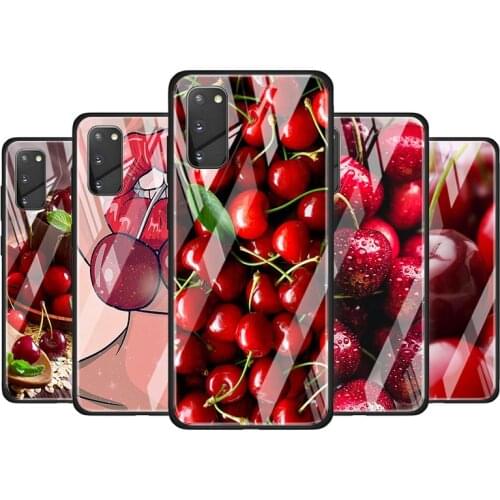 Red cherry summer fruit Tempered Glass Cover For Samsung Galaxy S20 S10 S9 S8 S10E FE Ultra Plus Lite Phone Case