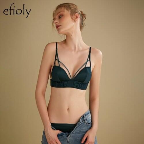 EFIOLY Sexy Bra Sets Satin France Romantic Style Pink Green Women Lingerie Demi Comfortable Wireless Backless Deep V Sexy New