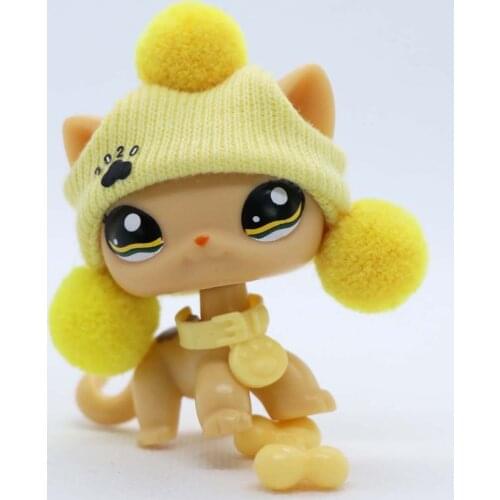 Pet Shop Flower Shorthair Cat（1PCS #1120）Figure With Hat Footprint Bone Accessories Collectible Figure Collection Kids Gift