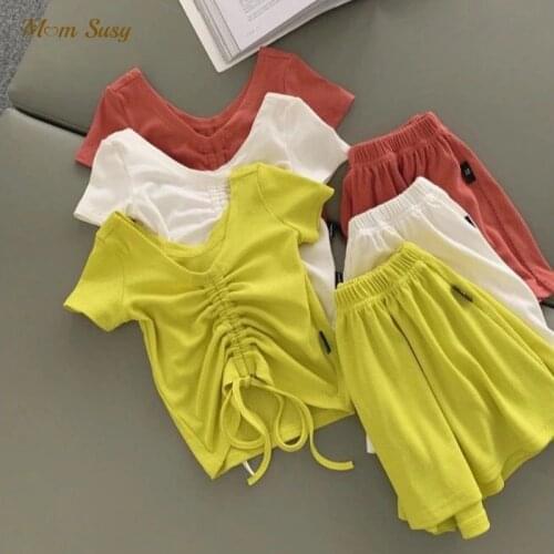 Baby Girl Ribbed Clothes Set Tshirt+Shorts 2PCS Summer Child Tracksuit Short Sleeve Sport Suit Cotton Baby Clothes 1-10Y