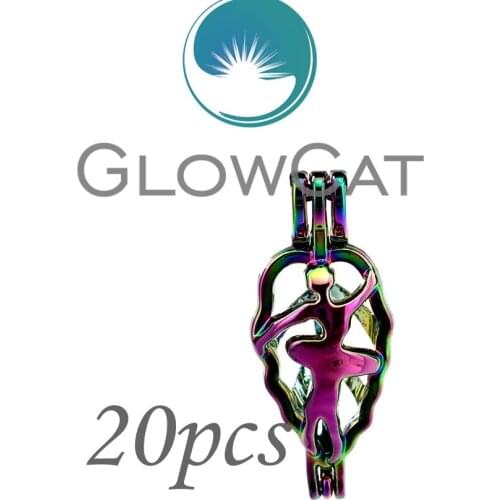 GLOWCAT 20x CC584 Rainbow Colors Dance Girl Leaf Beads Cage Jewelry Making Essential Oil Diffuser Pearl Cage Locket Pendant