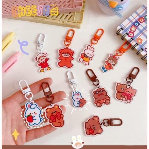 Ins Cute Cartoon Girl Bear Key Buckle Student Schoolbag Decorative Pendant Fashion Popular Creative Handbag Ornament Keychain