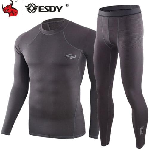 ESDY Mens Fleece Lined Thermal Underwear Set Motorcycle Skiing Base Layer Winter Warm Long Johns Shirts & Tops Bottom Suit Gray