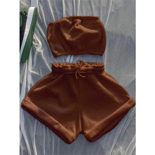 Whatiwear Solid Color Casual Shorts Two Piece Sets Women 2021 Vest + Drawstring Shorts Matching Set Summer Athleisure Outfits