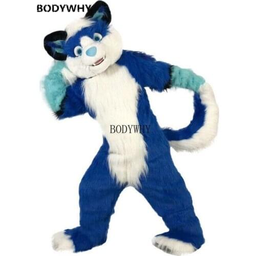 Long Fur Furry Fox Dog Wolf Mascot Costume Suit Cosplay Party Dress Outfits Carnival Xmas Husky Fursuit for Adult