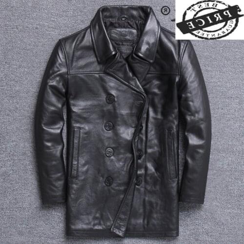 100% Real Cow Leather Jacket Men Clothes 2021 Streetwear Fashion Mens Leather Jacket Long Genuine Leather Coats V-1a03