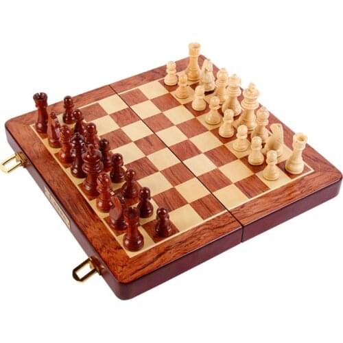 Magnetic Wooden Chess Set with Storage Folding Chess Board Lockable Case Portable Travel Puzzle Game for Kids Adults