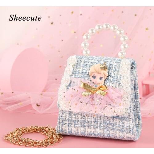 Mini Shoulder Bags Girls Messenger Bag with Flap Small Purses Pearl Handbags for Little Girls Crossbody Bags Lace Children Bag