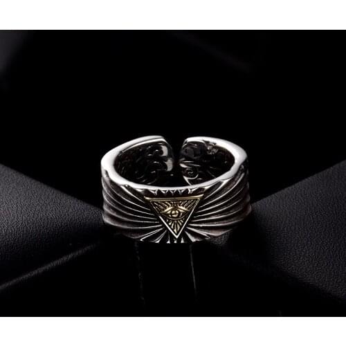Fashion Retro Punk Ancient Egyptian Eye Horus Domineering Male Model Open Ring Christianity. Gods Eye Jewelry Gift Adjustable