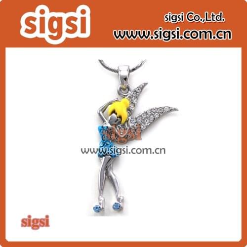 Fashion design Hot Sale Vintage Full Rhinestone Fairy Tinker Bell Pendant Necklace