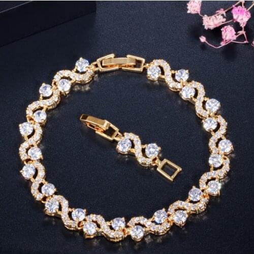 Fashion Luxury Colored Crystal Inlaid Womens Chain Bracelet Beautiful Bride Engaged Wedding Jewelry