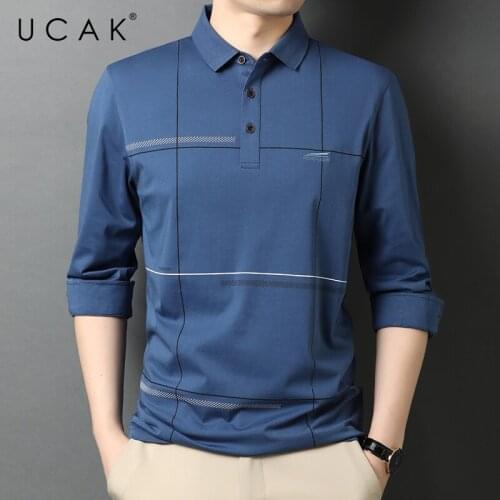 UCAK Brand Classic Turn-down Collar Striped T Shirt Men Clothes Autumn New Arrivals Casual Streetwear Long Sleeve T-Shirts U5754