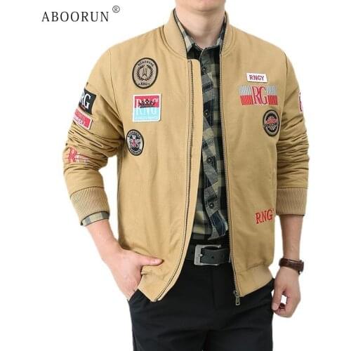 ABOORUN Mens Winter Fashion Bomber Jacket Air Force Pilot Fleece Coat Pure Cotton Thick Fleece Parka for Male