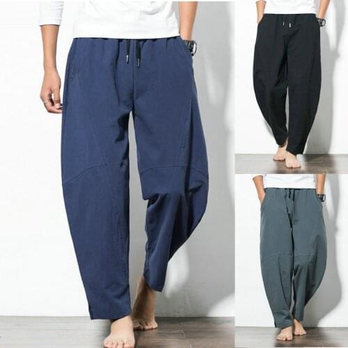 2021 Mens Drawstring Solid Pants Mid Waist Loose Fit Casual Trousers Elastic Waist Pants High Quality Loose Daily Simple Pant