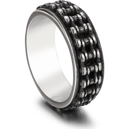 Hip Hop Moto Bike Chain Ring for Men Retro Stainless Steel Rotatable Cool Gray Punk Ring