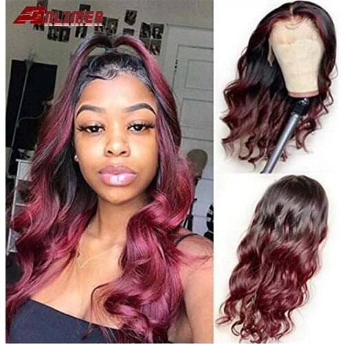 1B 99J Dark Red Colored Wig Lace Front Human Hair Wigs Body Wavy Peruvian Remy Hair 99J Ombre Burgundy With Baby Hair For Women