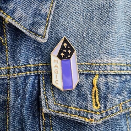 Personalized color magic pencil writing star flying dream hi tech pencil Metal Enamel Pins creative interesting shirt Brooch