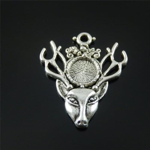 JulieWang 5PCs Mini Charm Alloy Retro Silver Plated Deer Head Setting fit 9mm Cabochon Pendant Charms Handmade Hanging Tops