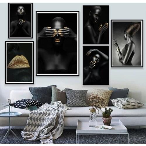 Nordic Poster Wall Painting Retro Gold And Black Style Black Nude Woman Home Decoration Canvas Art Decorative painting