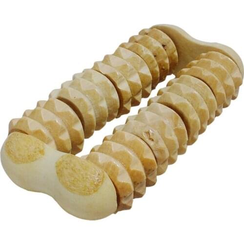 Hand Massager Foot Arm Care Relax Wood Dual Rows Roller Massager Wood Dual Rows Body Foot Reflexology 9.5X4 cm