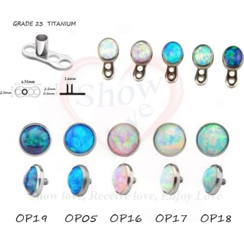 Showlove 5pcs Opal Gem Dermal Anchor Piercing 4mm Gem Head Piercing Body Jewelry