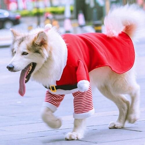 Pet Dog Cat Funny Clothes Christmas Santa Cotton Standing Outfits Set Dog Cosplay Costume For Halloween Christmas
