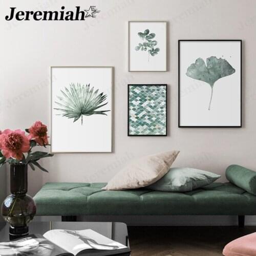 Modern Green Leaf Canvas Painting Palm Leaf Ginkgo Poster Wall Art Nordic Home Room Decoration Accessories