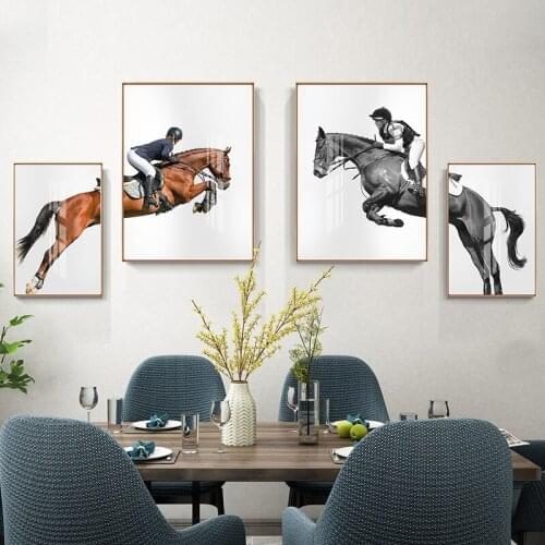 Sports Figure Woman Horse Racing Canvas Paintings Vintage Wall Posters Pictures Wall Art For Living Room Home Decor Family Gift